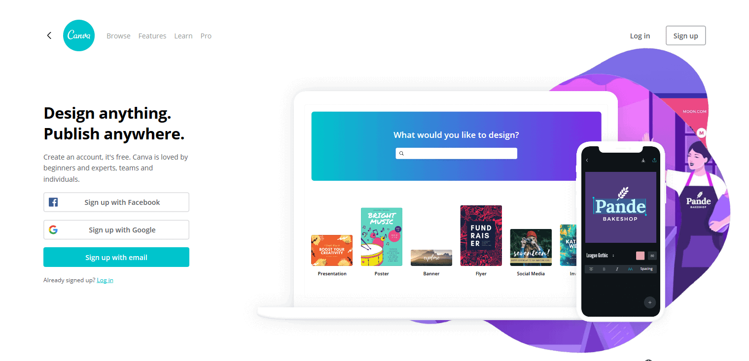 The Canva homepage