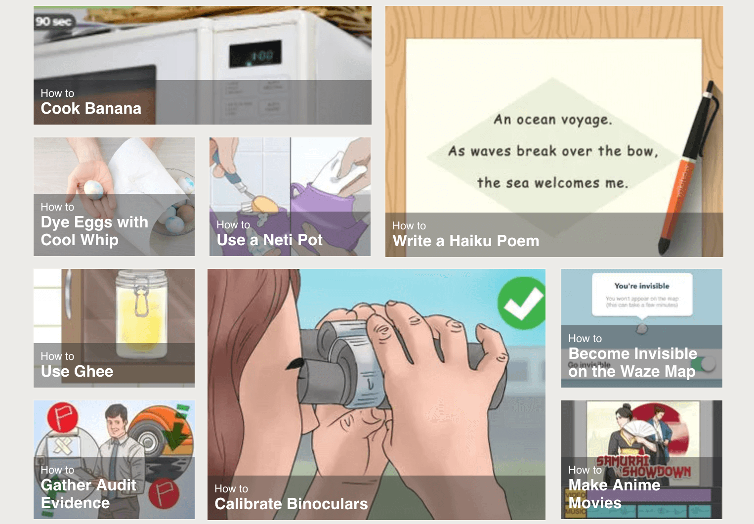 Examples of post titles from the wikiHow Main Page.