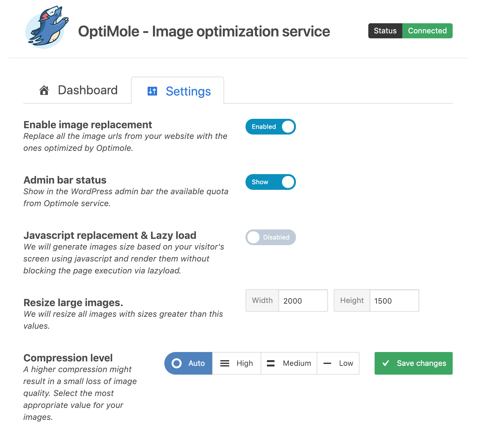 optimole settings