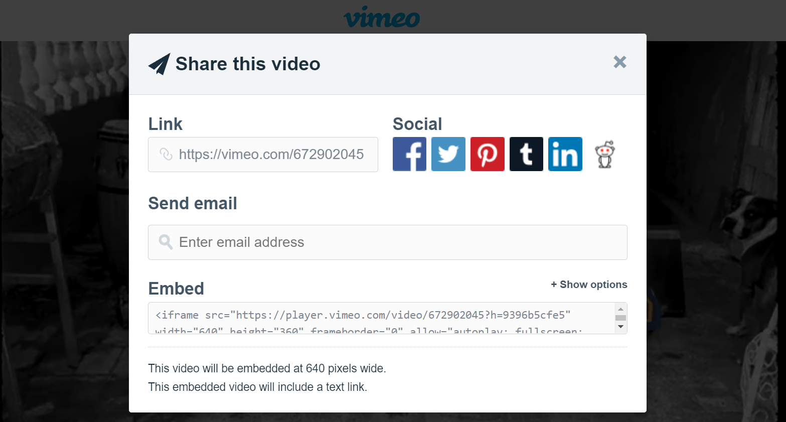 Sharing a Vimeo video. 