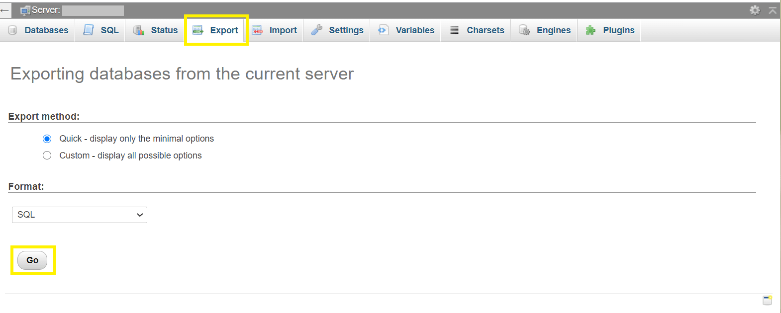 Export a WordPress site by exporting the database via phpMyAdmin.