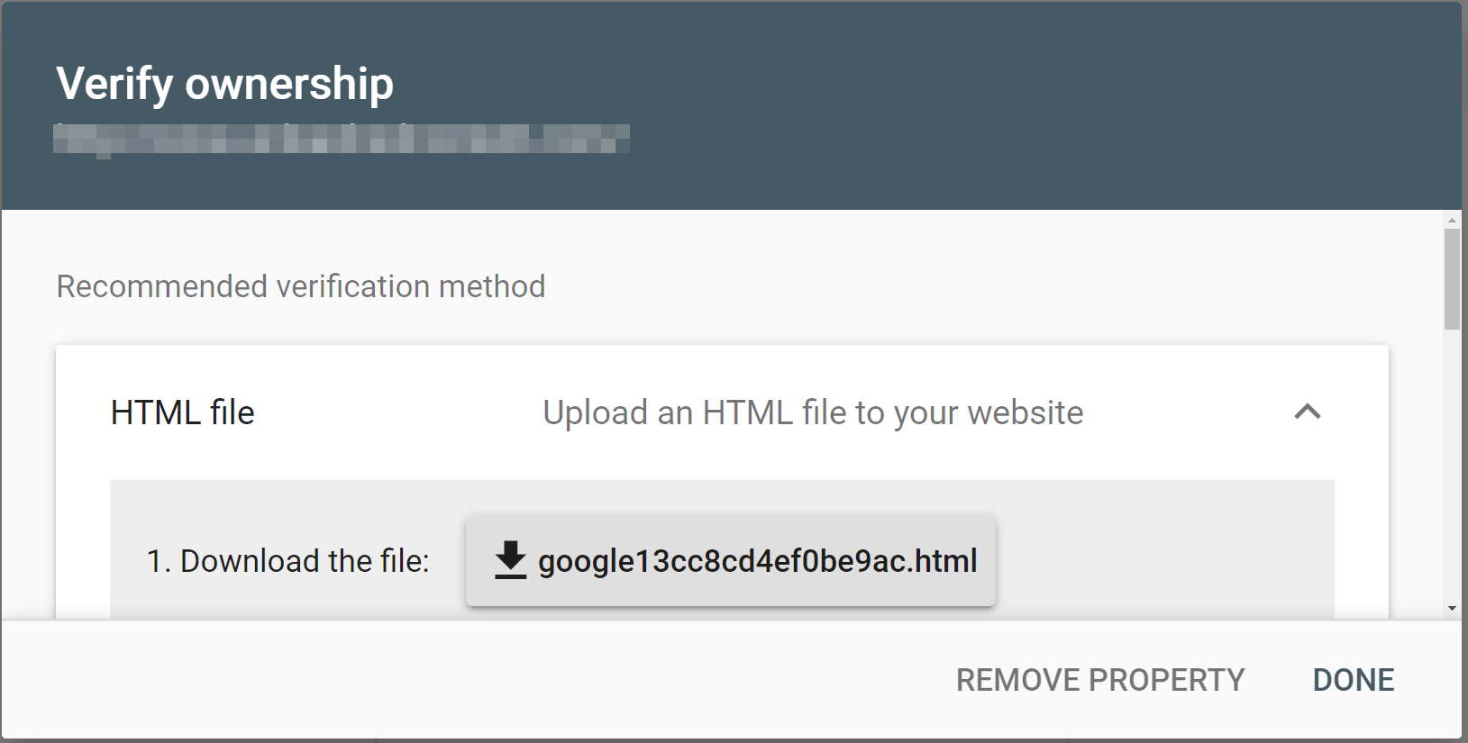Performing a Google site verification for a WordPress site with the HTML method. 