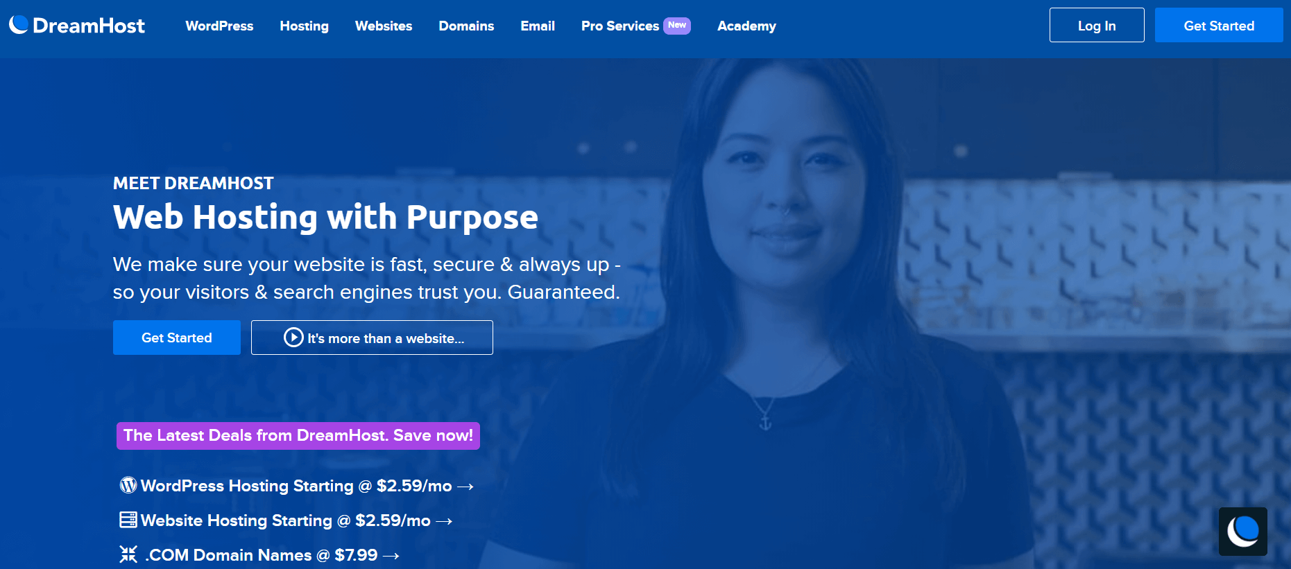 The DreamHost homepage. 