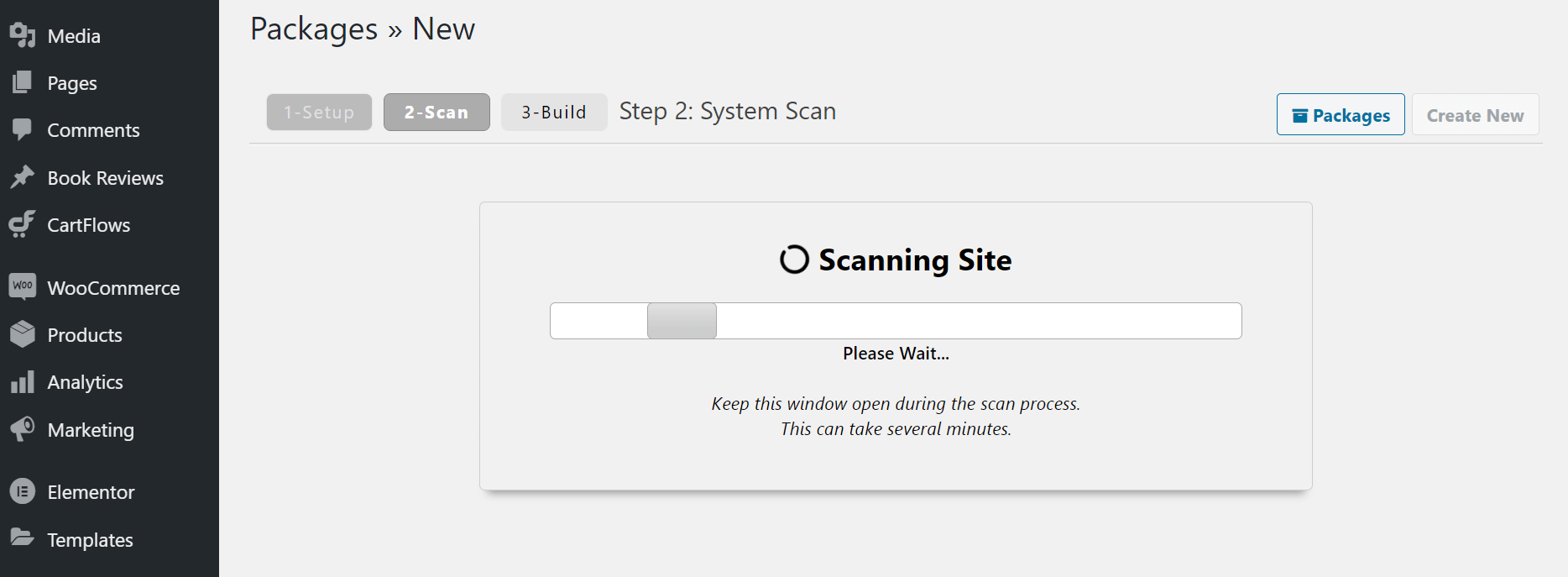 Duplicator performing a system scan.