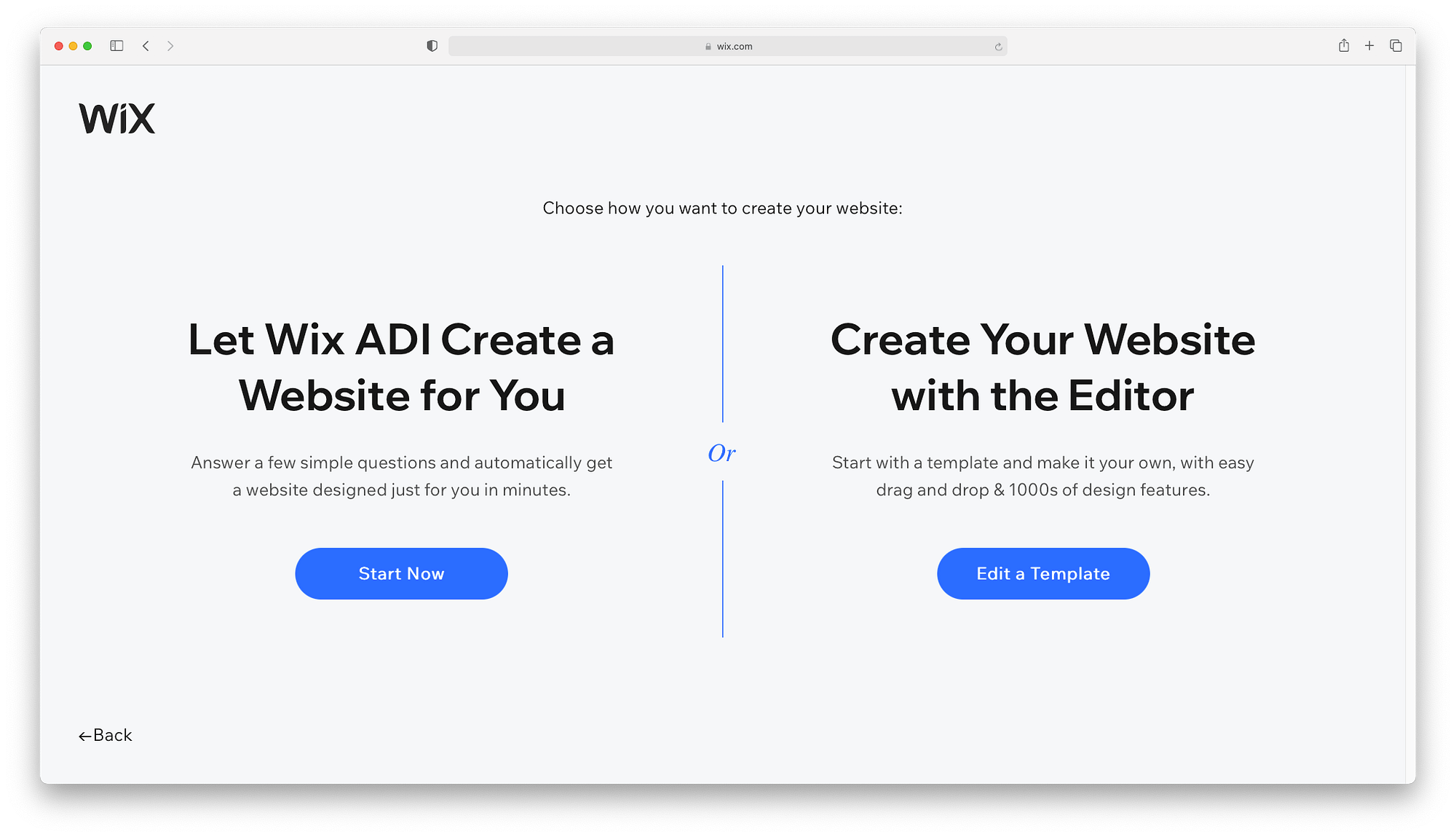 Elegir entre Wix ADI y Wix Editor