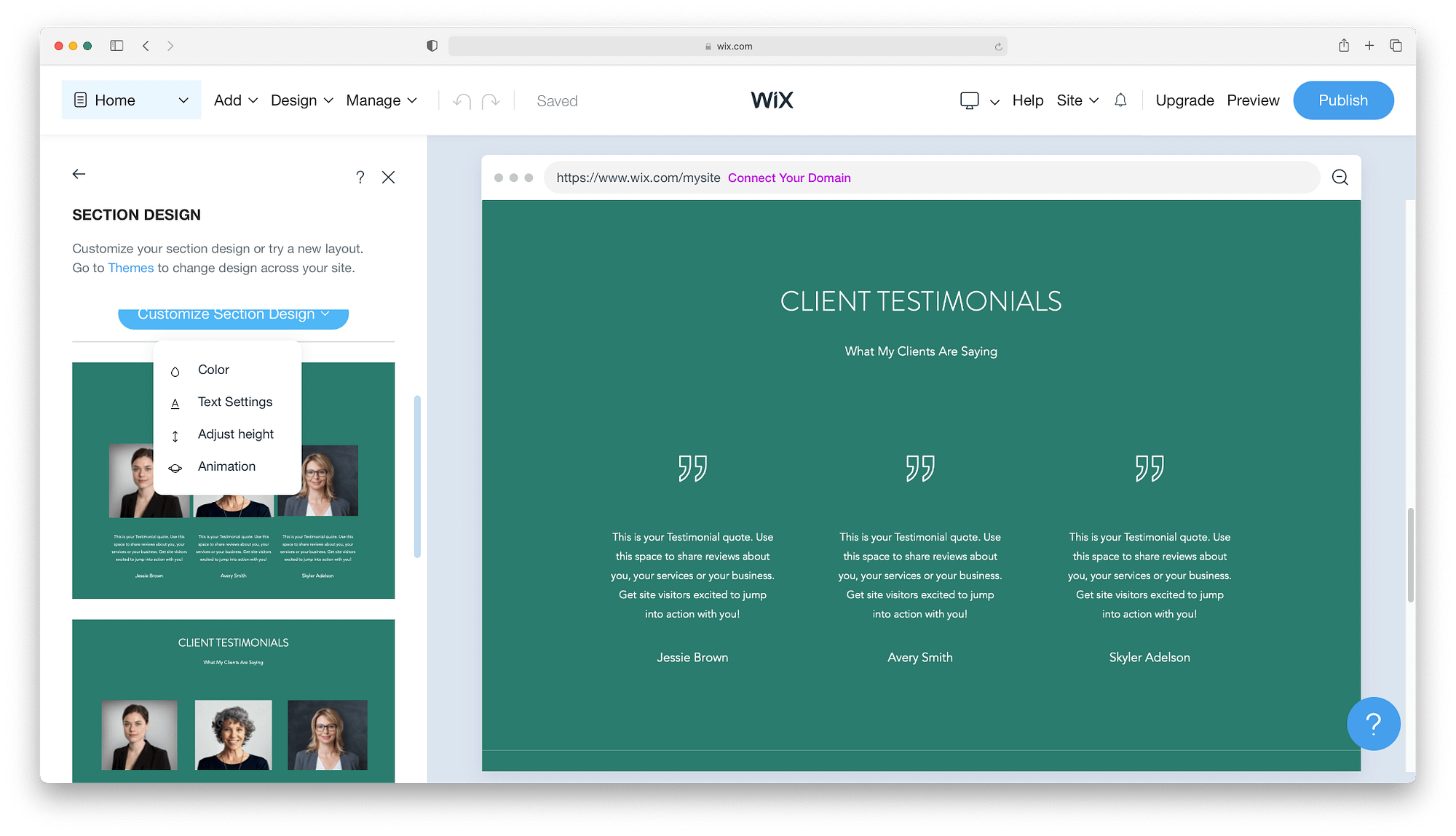 Changing section layouts 