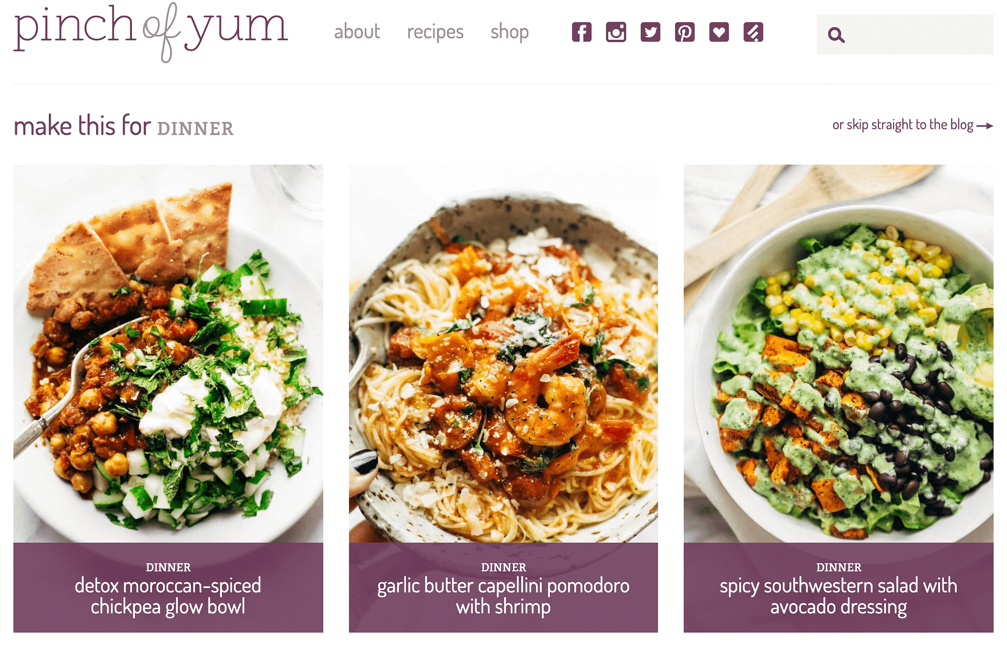 The Pinch of Yum food blog.