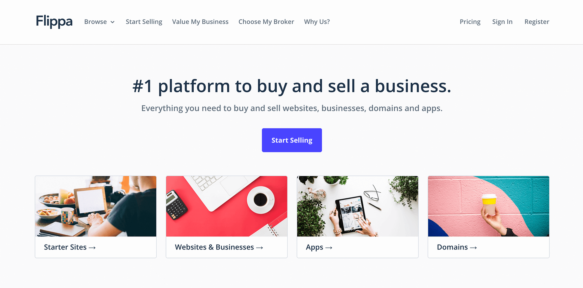 The Flippa Homepage.