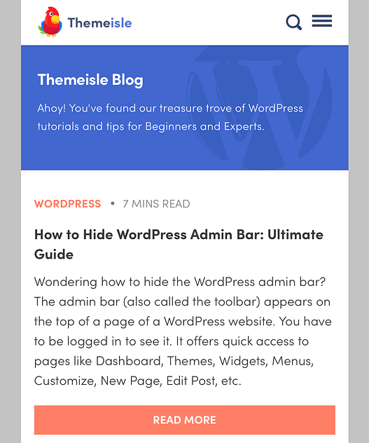 The mobile version of the ThemeIsle site.