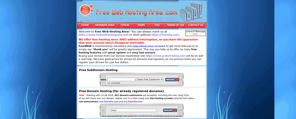 FreeWebHostingArea homepage