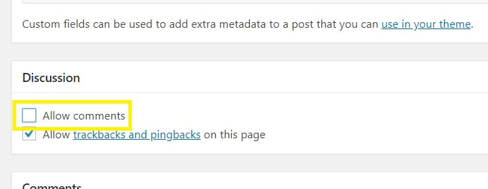 The 'Allow comments' feature on a WordPress blog post