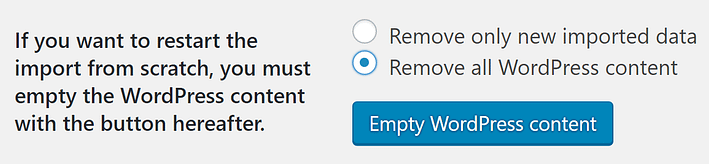 The empty WordPress content settings.