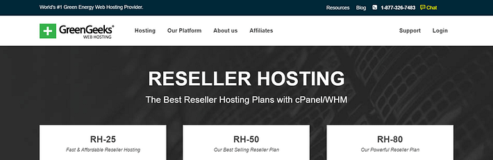 Green Geeks' reseller hosting page.