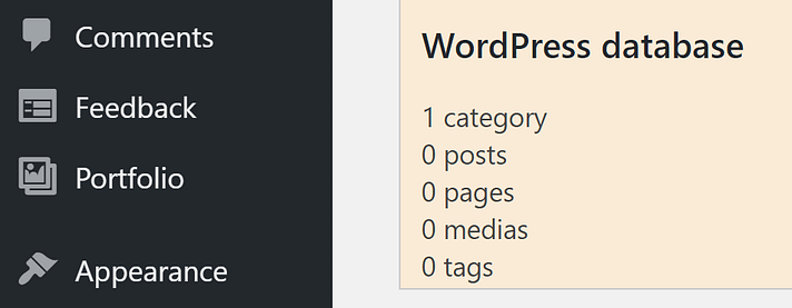 The WordPress database section.