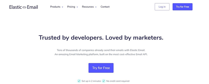 The Elastic Email homepage.