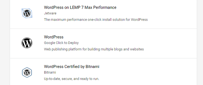 How to Install WordPress on Google Cloud Selecting the WordPress Click to Deploy option.