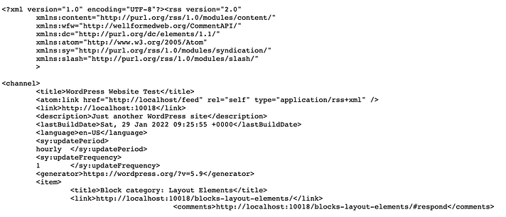 A sample WordPress RSS feed. 