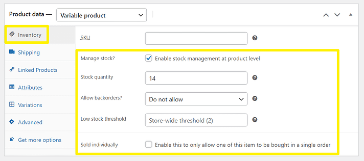 Manage variable products at product level