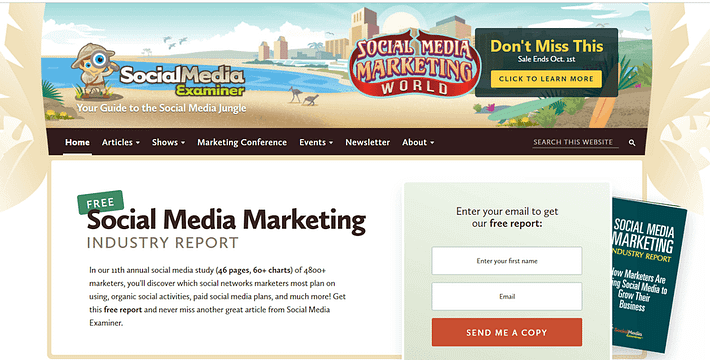 Illustrations are one of the best web design ideas when used like the Social Media Examiner branding