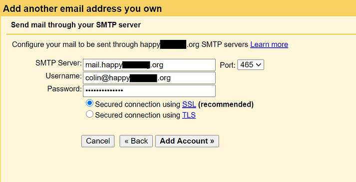 Enter SMTP information