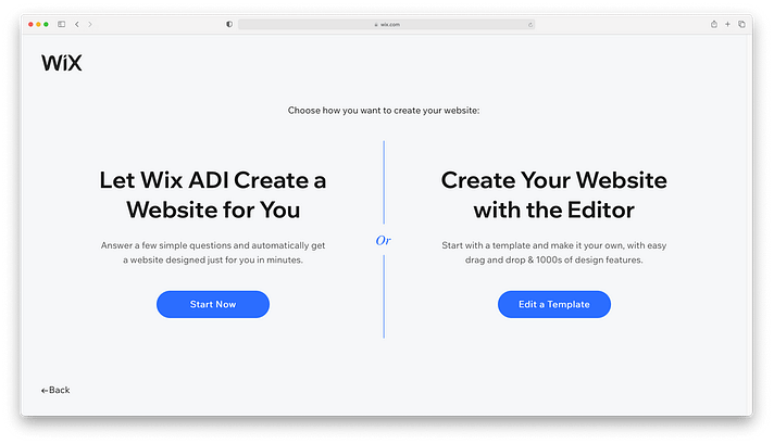 Le choix entre Wix ADI et Wix Editor