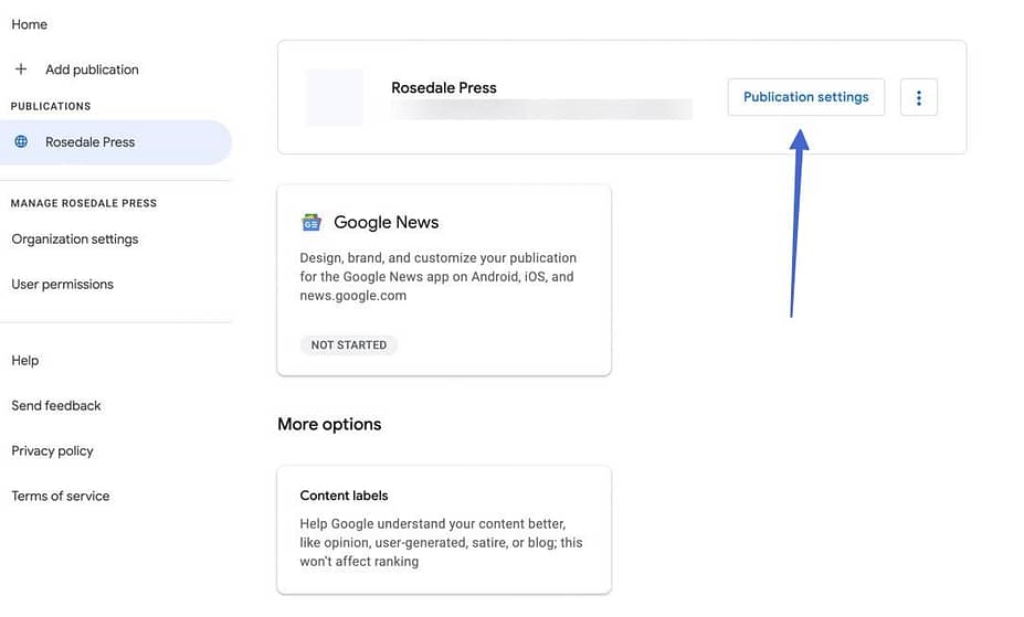 publication settings in Google News Publisher