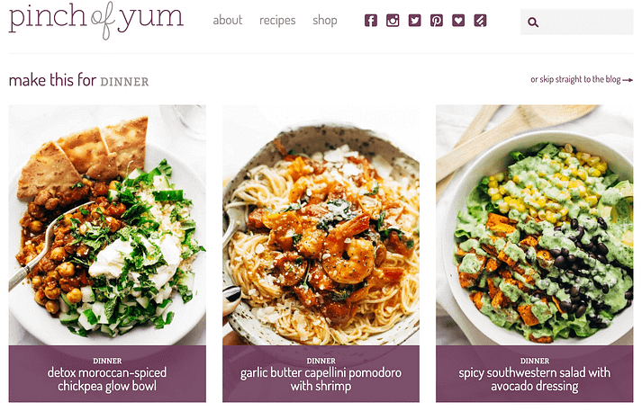 The Pinch of Yum food blog.