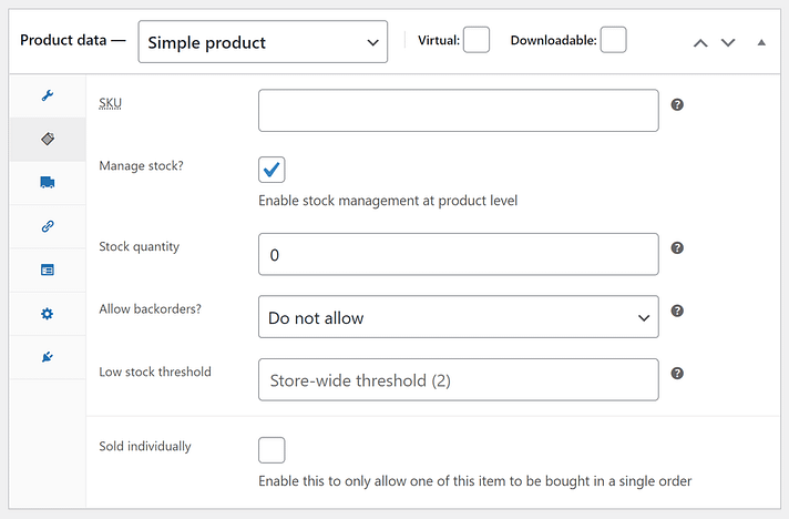 The main screen for managing inventory.