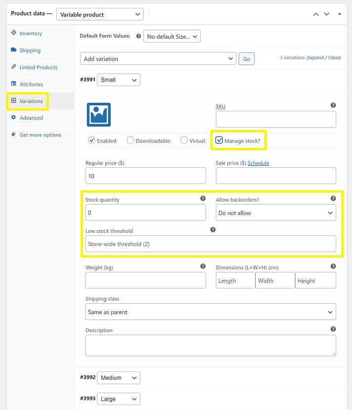 WooCommerce inventory management at variation level