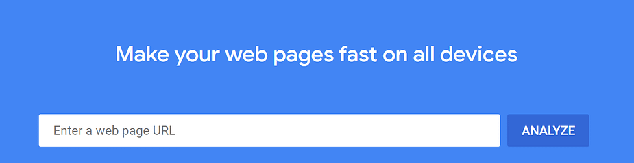 The PageSpeed Insights homepage