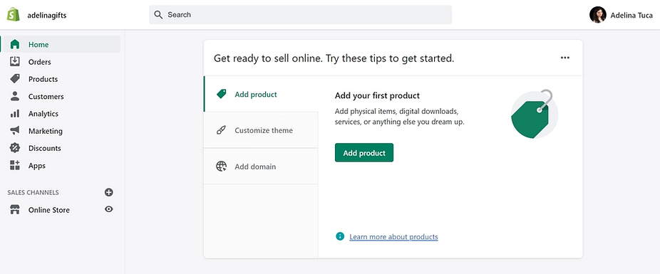 Shopify dashboard