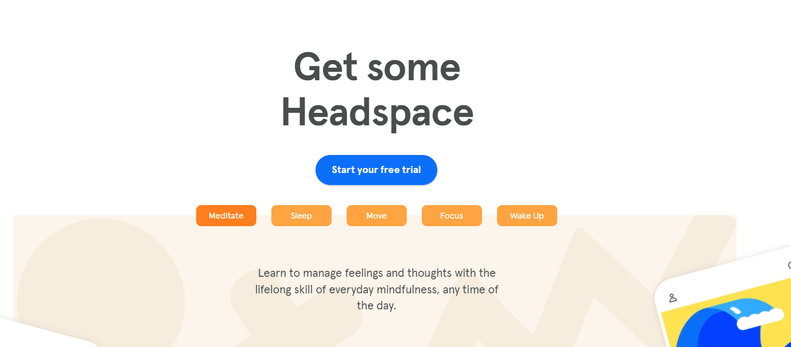 Headspace homepage displays one of the most effective call to action examples.