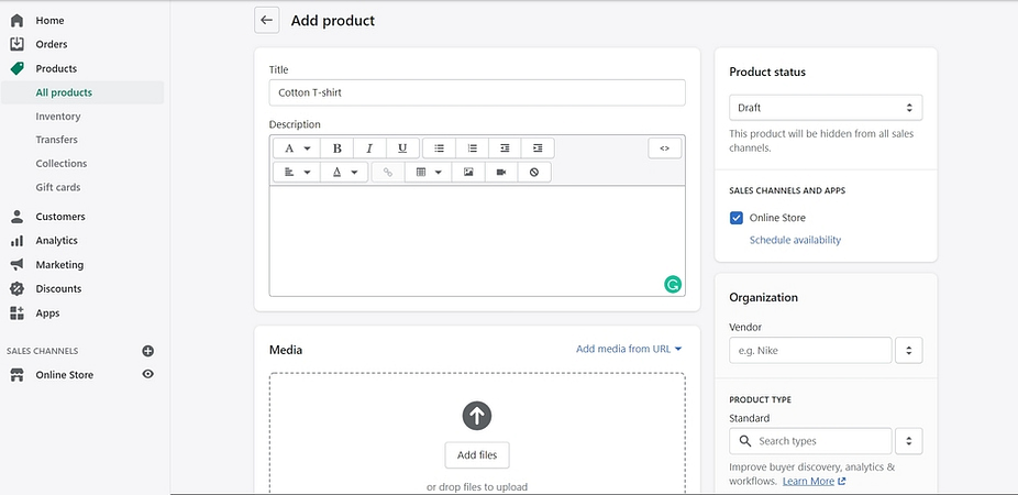 adding products to Shopify