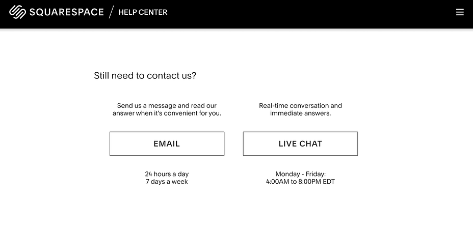 chat and email support - Squarespace review