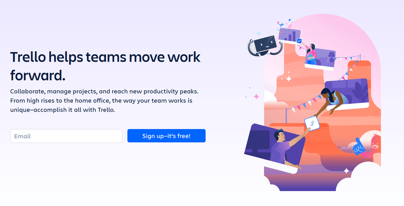 The Trello homepage displays one of the most effective call to action examples.