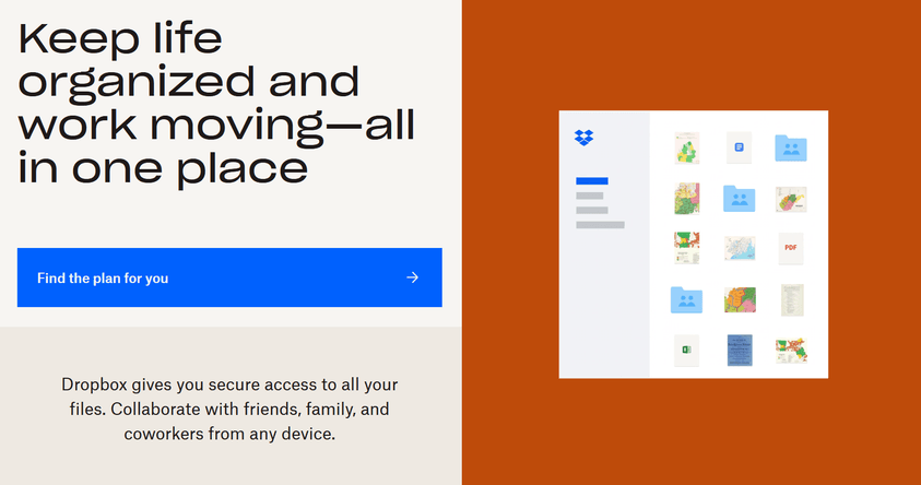 The Dropbox homepage