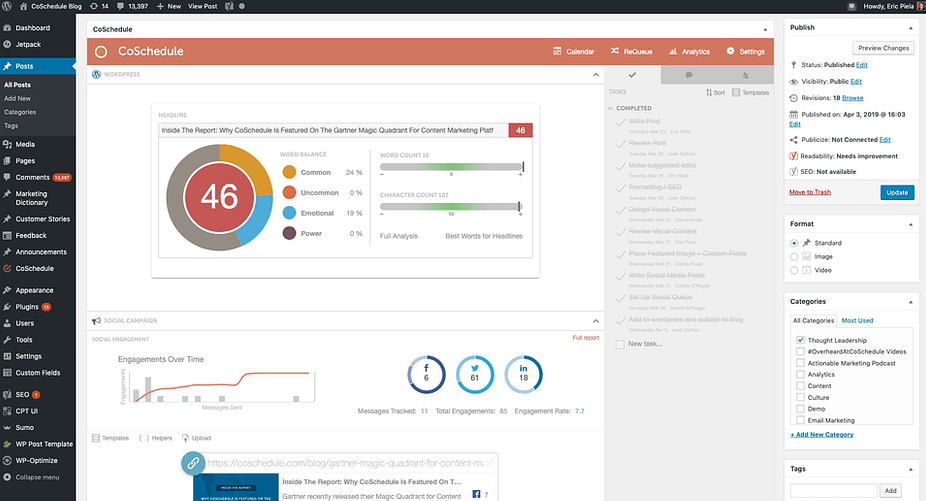 A sample interface for CoSchedule.