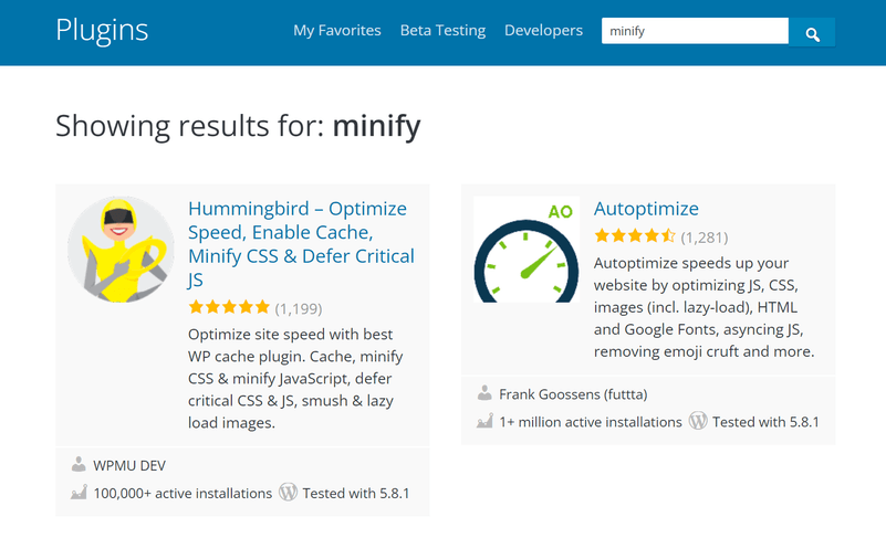 Minification plugins in WordPress