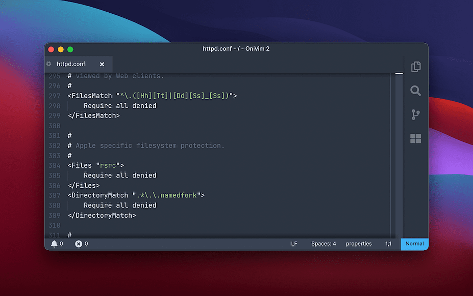 An Apache configuration file, showing filesystem protection for specific directories - Nginx vs Apache comparison