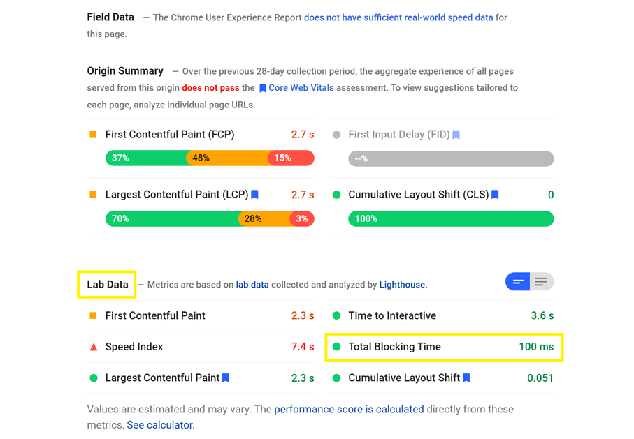 Using Total Blocking Time instead of First Input Delay