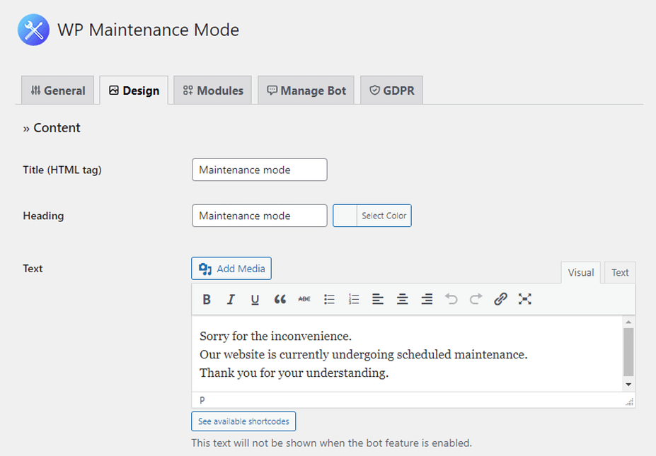 WP Maintenance Mode design options