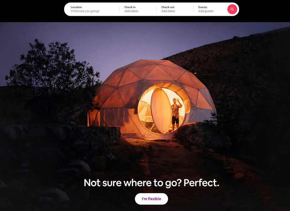 AirBnb homepage displays one of the most effective call to action examples.