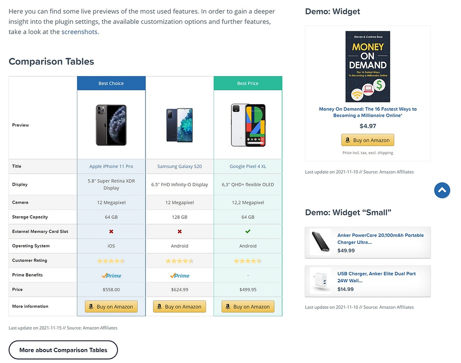 An example of AAWP's frontend display boxes