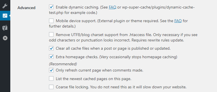 Configuring your advanced cache settings.