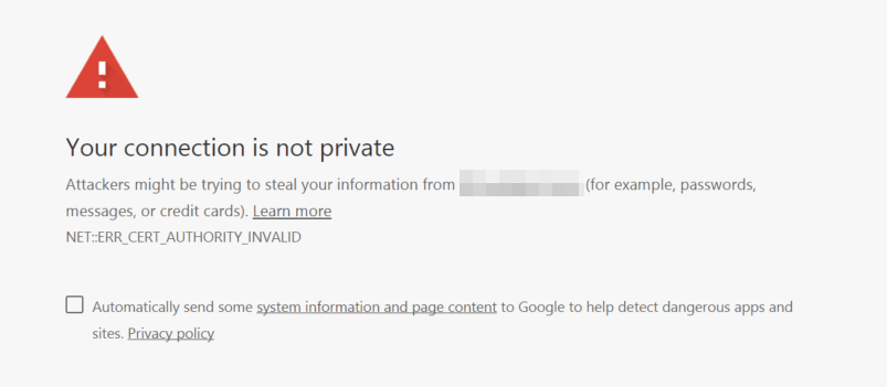 Advertencia para los usuarios que ingresan a un sitio web que no está protegido por un certificado SSL