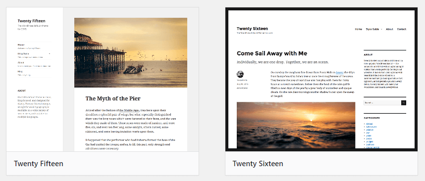 Some of the default WordPress themes.