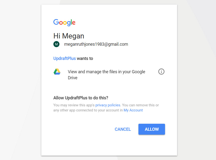 Google Drive and UpdraftPlus