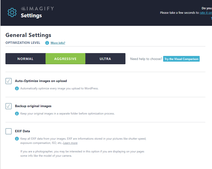 Imagify settings