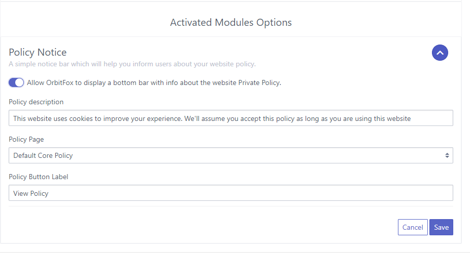 Orbit Fox Privacy Module