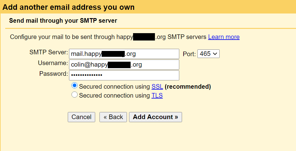 Enter SMTP information